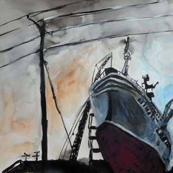 Painting titled "Dakota Creek Shipya…" by Janel Bragg, Original Artwork, Ink
