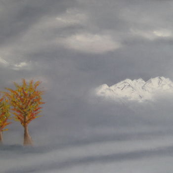 Schilderij getiteld "" Lune de sang "" door Martial Dumoulin, Origineel Kunstwerk, Olie Gemonteerd op Frame voor houten bran…