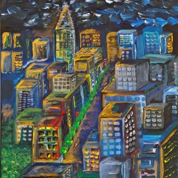 Painting titled "Un soir sur la Ville" by Fabrice Deraison, Original Artwork, Acrylic