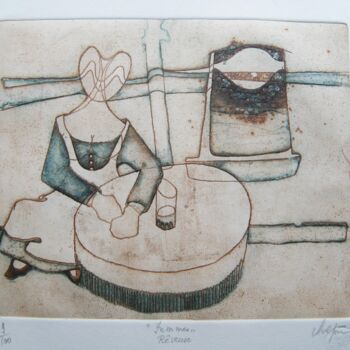 Printmaking titled ""Femmes" Rêveuse" by André Colpin, Original Artwork, Etching