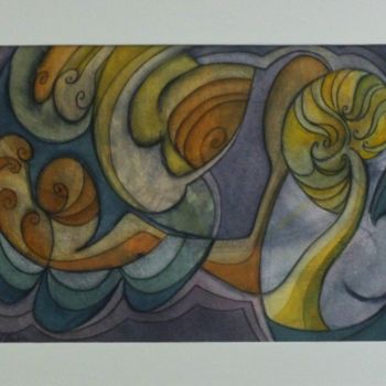 Painting titled "Escapade tropicale" by Richard Aubin, Original Artwork, Watercolor