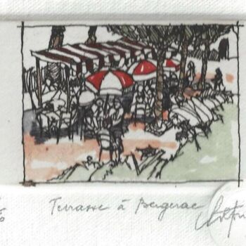 Εκτυπώσεις & Χαρακτικά με τίτλο "Terrasse à Bergerac" από André Colpin, Αυθεντικά έργα τέχνης, Etching