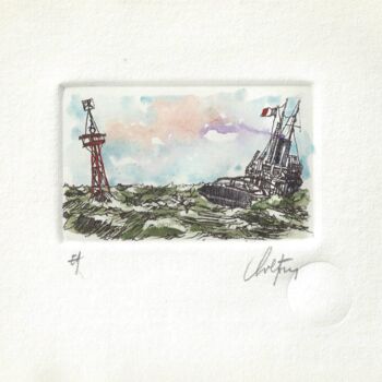 「Estuaire」というタイトルの製版 André Colpinによって, オリジナルのアートワーク, エッチング