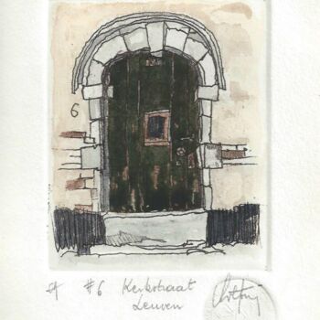 「Leuven 6 Kerkstraat」というタイトルの製版 André Colpinによって, オリジナルのアートワーク, エッチング