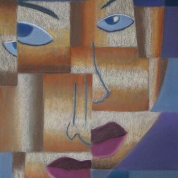 Peinture intitulée "Dévisagée . Cubisme" par Catherine Costet (Lccat), Œuvre d'art originale, Pastel