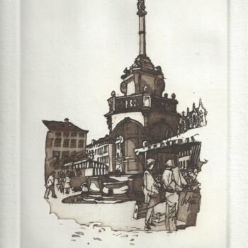印花与版画 标题为“Liège Marché au Per…” 由André Colpin, 原创艺术品, 蚀刻