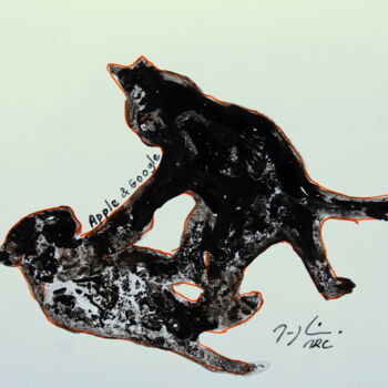 Painting titled "Apple&Google." by Maryline Mercier, Original Artwork, Ink