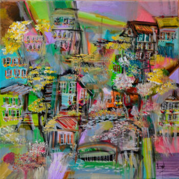 Schilderij getiteld "Effemeridi pacifica" door Muriel Cayet, Origineel Kunstwerk, Acryl