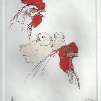 Εκτυπώσεις & Χαρακτικά με τίτλο "Famille Poule" από André Colpin, Αυθεντικά έργα τέχνης, Etching