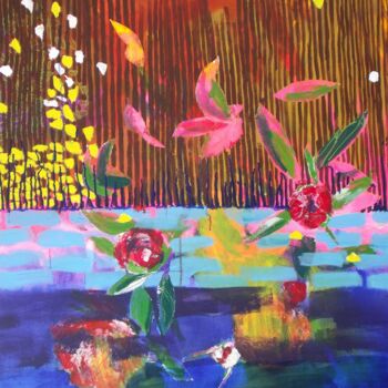Painting titled "Fleur, nature" by Remi Delaplace, Original Artwork, Acrylic Mounted on Wood Stretcher frame