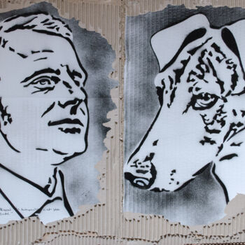 绘画 标题为“Emmanuel Macron et…” 由Isabelle Murzeau, 原创艺术品, 喷漆 安装在木板上