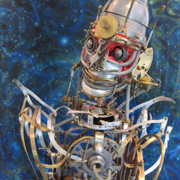 Sculpture titled "Automate N° 7 "Lud…" by Frédéric Letrun, Original Artwork, Metals