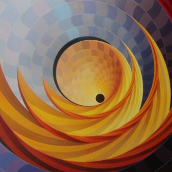 Painting titled "Croissant de Lune a…" by Frédéric Letrun, Original Artwork, Oil Mounted on Wood Stretcher frame
