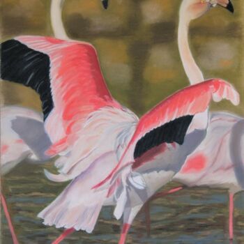 Peinture intitulée "Flamand rose" par Catherine Costet (Lccat), Œuvre d'art originale, Pastel