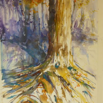 Peinture intitulée "L'ARBRE qui cache l…" par Pierre Feyeux, Œuvre d'art originale, Aquarelle