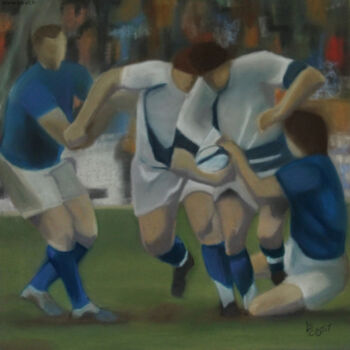 Peinture intitulée "Rugby Scrum 3" par Catherine Costet (Lccat), Œuvre d'art originale, Pastel