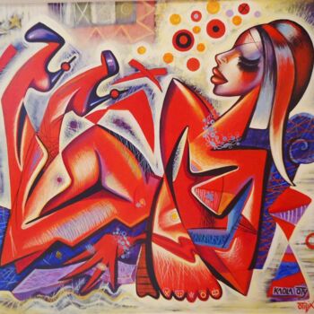 Pintura titulada "Lady on sofa" por Kaola Oty, Obra de arte original, Acrílico