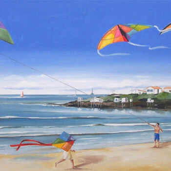Pintura intitulada "Les cerfs volants" por Dominique Pineau, Obras de arte originais, Óleo