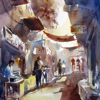 Painting titled "Old Lahore" by M Kazmi, Original Artwork, Watercolor