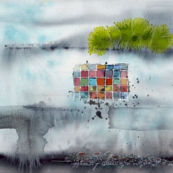 Painting titled "paysage-16-décembre…" by Delphine Mabed, Original Artwork, Watercolor