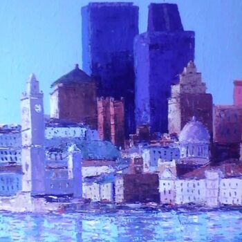 Peinture intitulée "L'horloge du port" par M'Hamed Saci, Œuvre d'art originale