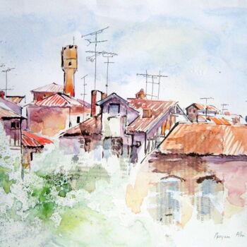 Peinture intitulée "Vieil Albi et moder…" par Anne-Marie Mary, Œuvre d'art originale, Aquarelle Monté sur Autre panneau rigi…
