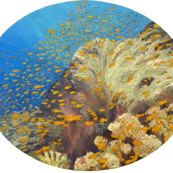 Peinture intitulée "Banc de poissons 1,…" par Renand, Œuvre d'art originale, Huile Monté sur Châssis en bois