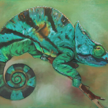 Peinture intitulée "Le caméléon" par Catherine Costet (Lccat), Œuvre d'art originale, Pastel