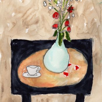 Painting titled "Miniature Rose Stil…" by Janel Bragg, Original Artwork, Watercolor