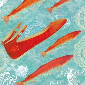 Digitale Kunst mit dem Titel "Rouge et bleu" von Hel Swynghedauw, Original-Kunstwerk, Collagen