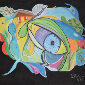 Disegno intitolato "La vie en couleurs." da Patricia Neveux, Opera d'arte originale, Pastello