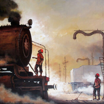 Pittura intitolato "Indian Steam locomo…" da Kishore Pratim Biswas, Opera d'arte originale, Acrilico