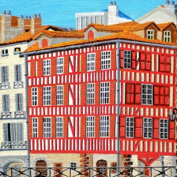 「maison bayonnaise」というタイトルの絵画 Gilbert Devesaによって, オリジナルのアートワーク, アクリル ウッドストレッチャーフレームにマウント