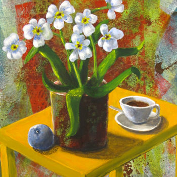 Malerei mit dem Titel "Bleu comme une Oran…" von Elke Thiébaut, Original-Kunstwerk, Acryl