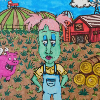 Drawing titled "Farmhouse" by Elke Matthaeus, Original Artwork, Ballpoint pen