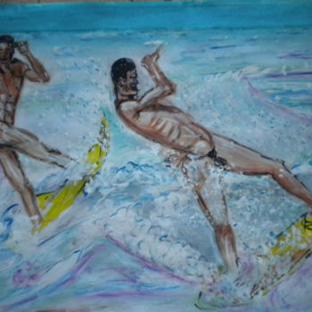 Malerei mit dem Titel "phojp  SURFING GAY-…" von Herve Yann Dubois, Original-Kunstwerk, Gouache