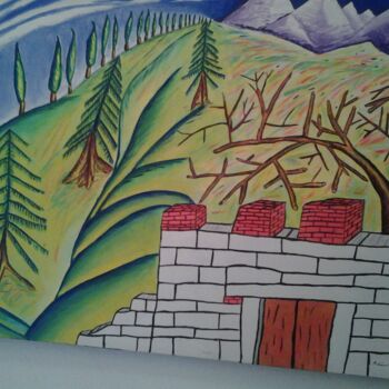 Painting titled "rovine e paesaggio" by Arduino Rossi, Original Artwork, Acrylic Mounted on Wood Stretcher frame