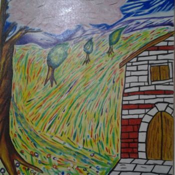 Painting titled "casa solitaria" by Arduino Rossi, Original Artwork, Acrylic Mounted on Wood Stretcher frame