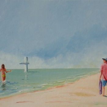 「Baignade surveillée」というタイトルの絵画 Flachetによって, オリジナルのアートワーク, オイル