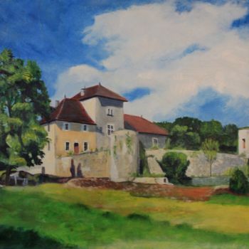 「N° 673  château de…」というタイトルの絵画 R. Cavaliéによって, オリジナルのアートワーク, オイル ウッドストレッチャーフレームにマウント