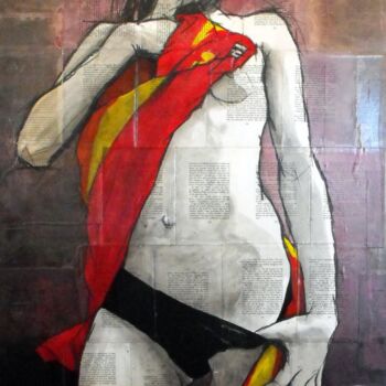Painting titled "vent d'Espagne" by Vincent Tessier Xxc, Original Artwork, Ink Mounted on Wood Panel