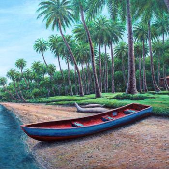 Peinture intitulée "boat-samana-beach.j…" par José A Cavaco, Œuvre d'art originale, Huile