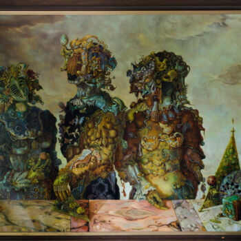 Painting titled "Three Characters" by Mandy Sand, Original Artwork, Oil