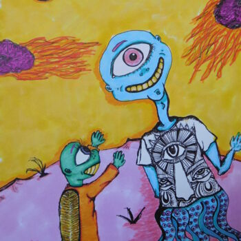 Drawing titled "Space" by Elke Matthaeus, Original Artwork, Ballpoint pen