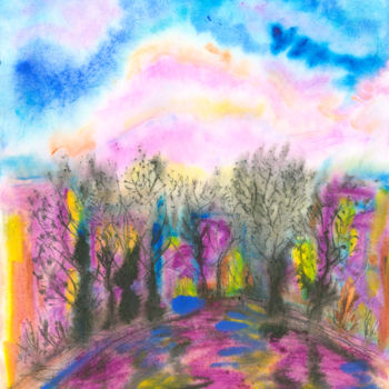 Painting titled "The glow of the sky…" by Dea Lieotto, Original Artwork, Watercolor