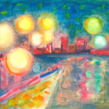 Painting titled "A spectacular night…" by Dea Lieotto, Original Artwork, Watercolor