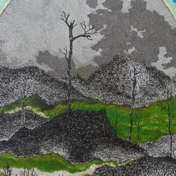 Drawing titled "Mondlandschaft" by Elke Matthaeus, Original Artwork, Ballpoint pen