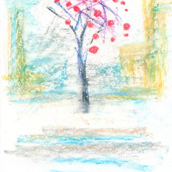 Painting titled "Rowan-tree and snow…" by Dea Lieotto, Original Artwork, Pastel