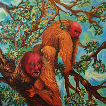 Schilderij getiteld "Le Grand Incendie" door Patrick Jannin, Origineel Kunstwerk, Acryl Gemonteerd op Frame voor houten bran…