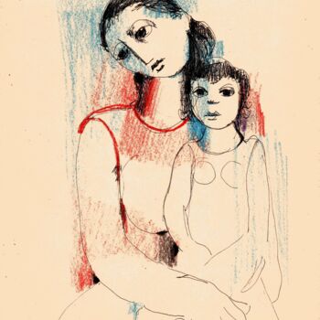 Pintura intitulada "015 - Mae e filha" por Luiz Carlos De Andrade Lima, Obras de arte originais, Aquarela